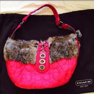Authentic Coach pink purse bag with rabbit fur